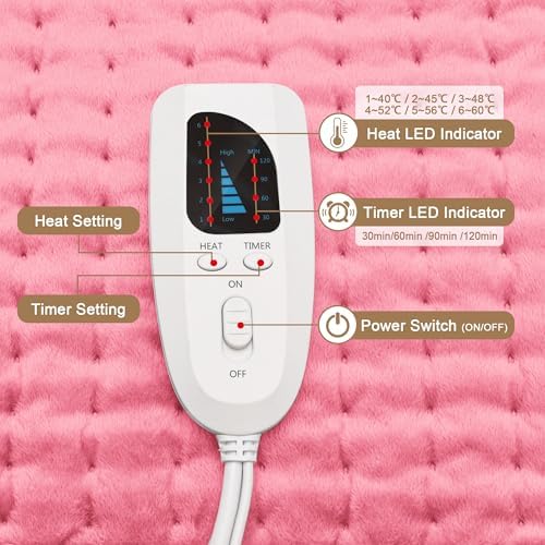 Heating Pad,Electric Heating Pads for Back,Hot Heated Pad for Abdomen,Shoulder,Knee,Multiple Temp and Auto Shut Off(Baby Pink,20''×24'')