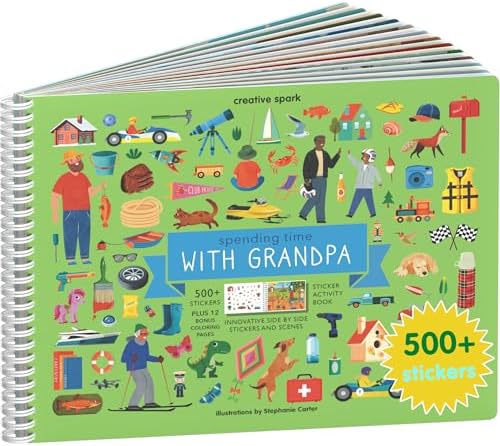 Sticker Book for Kids 2-4, 500+ Kids Stickers, Spending Time with Grandpa by Cupkin, 12 Coloring Pages, 12 Scenes, Fun Toddler Travel Activity Coloring and Sticker Books for Children Ages 4-8 + 8-10