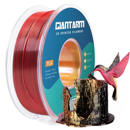 GIANTARM Tri-Colors Silk Pla Filament, Shiny Pla 3D Printer Filament 1.75mm +/-0.03mm, 1Kg (2.2lbs) Spool, Vacuum Packaging (Red+Gold+Black)
