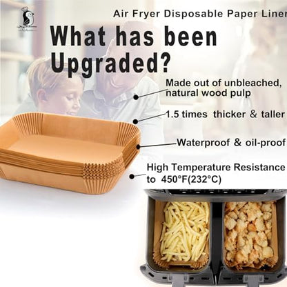 Ninja Foodi Air Fryer Liners, Ninja Air Fryer Liners Disposable, Ninja DZ071 Foodi Ninja Dual Air Fryer Parchment Paper Liners, Rectangular Airfryer Paper Liners, Rectangle 2 Basket Liners