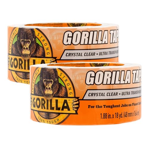 Gorilla Crystal Clear Tape, 1.88” x 18 yd (Pack of 2) - Weather Resistant for Indoor or Outdoor Projects and Repairs