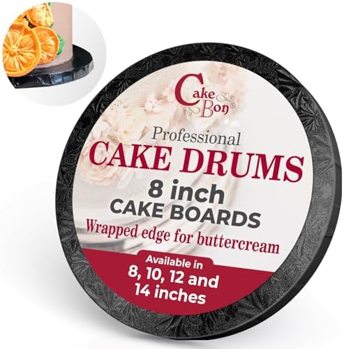 Cakebon Cake Boards - Sturdy 1/2 Thick Drums - 8 Inch Professional Fully Wrapped Edges Black 12-Pack
