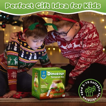 Dinosaur Light-Up Terrarium Kit for Kids - LED Night Light Birthday Gift for Boys Ages 4 5 6 7 8-12 Year Old - Dinosaur Toys for Boys - DIY Arts and Crafts Kit for Kids