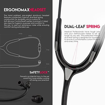 MDF Instruments, Engravable - Acoustica Lightweight Custom Stethoscope for Doctors, Nurses, Students, Home Health Use, Adult, Dual Head, Black Tube, Black Chestpiece-Headset, MDF747XPBO-ENGRAVING