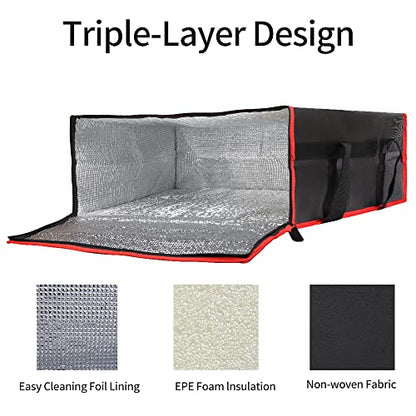 Bodaon Insulated Pizza Delivery Bag, 20" x 20" x 8" Pizza Warmer Bags for Carry Hot, Insulated Food Delivery Bag, Insulated Grocery Bags, Black with Red Edge, 1-Pack