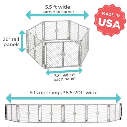 Toddleroo by North States - Superyard Duo Extra Wide Baby Gate & Play Yard: 6 Panel Baby Playpen - Included Wall Mount Kit - Made in USA - 38.5 to 201 Inches Wide - 26 Inches Tall - Light Gray