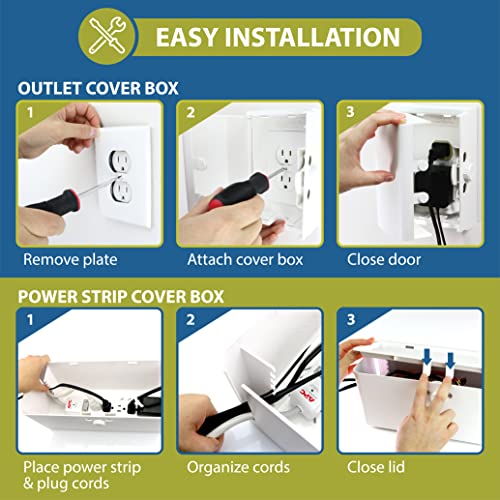 Power Strip Cover and Outlet Cover Box - Effectively Baby Proofs Power Strip on Floor or Wall, Protects Small Hands & Fingers, Cover Box and Outlet Cover Box