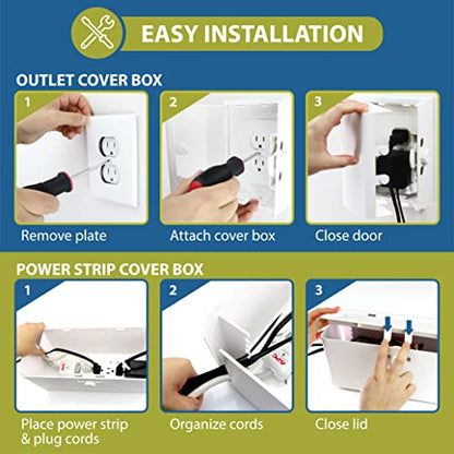 Power Strip Cover and Outlet Cover Box - Effectively Baby Proofs Power Strip on Floor or Wall, Protects Small Hands & Fingers, Cover Box and Outlet Cover Box