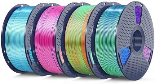 SUNLU 4KG Triple Color Silk Filament, Silk PLA 3D Printer Filament 1.75mm, Dimensional Accuracy +/- 0.02mm, 1KG Spool(2.2 lbs), 4 Pack, PLA Silk Triple Color