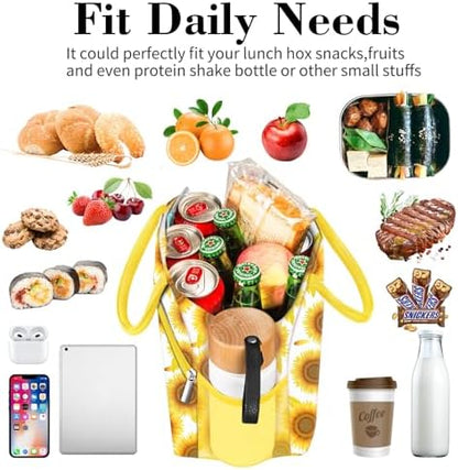 Coobiiya Lunch Bag Women, Lunch Box for Women Adult Men, Small Leakproof Cute Lunch Tote Large Capacity Reusable Insulated Cooler Lunch Container for Work/Office/Picnic/Travel-Sun Flower