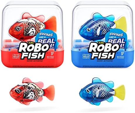 Robo Alive Robo Fish Robotic Swimming Fish (Blue + Red) by ZURU Water Activated, Changes Color, Comes with Batteries, Amazon Exclusive (2 Pack) Series 3