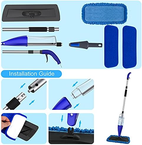 Spray Mop for Floor Cleaning with 3pcs Washable Pads - Wet Dry Microfiber Mop with 800 ml Refillable Bottle for Kitchen Wood Floor Hardwood Laminate Ceramic Tiles Floors Dust Cleaning