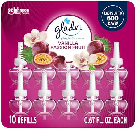 Glade PlugIns Refills Air Freshener, Vanilla Passion Fruit, Scented and Essential Oils for Home and Bathroom, 0.67 Fl Oz, 10 Count