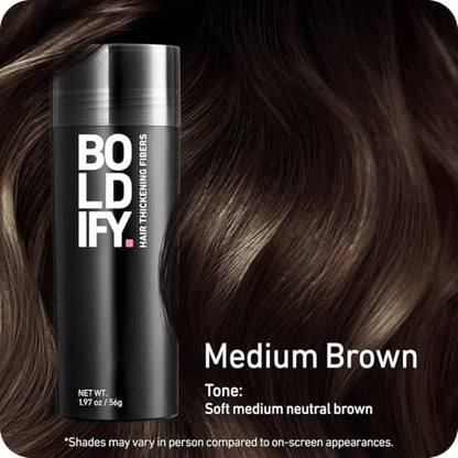 BOLDIFY Hair Fibers (56g) - Fill In Thinning and Fine Hair for an Instantly Fuller, Thicker Look - 14 Shades for Women & Men - Medium Brown