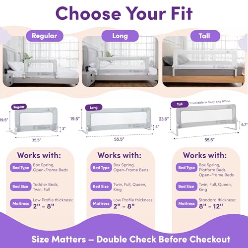 ComfyBumpy 1-Pack Bed Rail for Toddlers 55.5" L x 19.5" H | Toddler Bed Rails for Twin, Full, Queen & King Mattress Size | Swing Down Rail Guard | Mattress Side Rail for Kids | Gray
