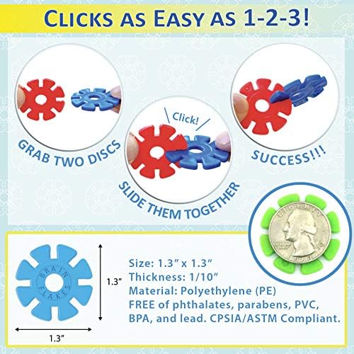 Brain Flakes 500 Piece Set, Ages 3+, Interlocking Plastic Disc Toy for Creative Building, Educational STEM Learning, Construction Block Play for Kids, Teens, Adults, Boys, and Girls