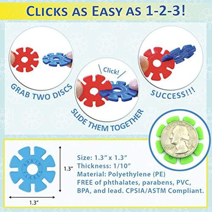 Brain Flakes 500 Piece Set, Ages 3+, Interlocking Plastic Disc Toy for Creative Building, Educational STEM Learning, Construction Block Play for Kids, Teens, Adults, Boys, and Girls