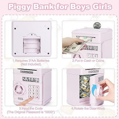 Refasy Piggy Bank Cash Coin Can ATM Bank Electronic Coin Money Bank for Kids Age 3-12, Money Savings Box Mini ATM Coin Bank Toys Gifts for 3 4 5 6 7 8 9 10 11 12 Year Old Boys Girls