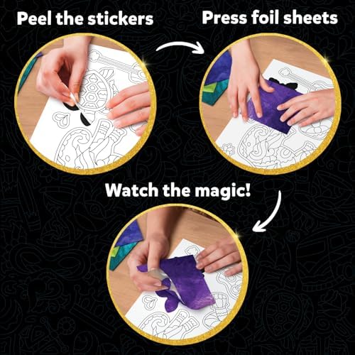 Skillmatics Foil Fun - Pretty Patterns, 18 DIY Magnets Mess-Free Art, Colorful Creative Party Activity, Craft Kits, 60+ Foam Stickers, Gifts for Kids, Teens, Adults, Families