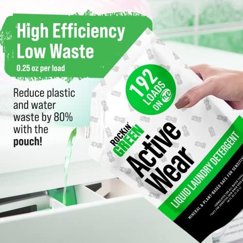 Rockin' Green Laundry Detergent, Plant based, All Natural Laundry Detergent Powder, Vegan and Biodegradable Odor Fighter, Safe for Sensitive Skin (Liquid Laundry Detergent 192 Loads - Unscented)
