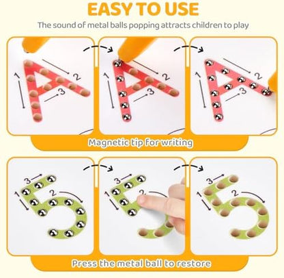 GAMENOTE Double Sided Magnetic Letter & Number Board Set - Alphabet & Numbers Tracing Board for Toddlers, ABC Uppercase & Lowercase Practicing, Math Learning, Educational Toys for Kids