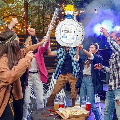 WERNNSAI Tequila Bottle Pinata - Disco Party Decorations for Adults Silver Patron Tequila Pinata with Blindfold for Bachelor Birthday Party Supplies 11.7” x 16.5”