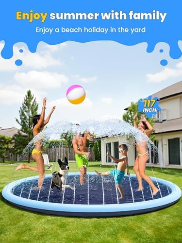 VISTOP Non-Slip Splash Pad for Kids and Dog, Thicken Sprinkler Pool Summer Outdoor Water Toys - Fun Backyard Fountain Play Mat for Baby Girls Boys Children or Pet Dog (117 Inch, Red&Yellow&Green&Blue)