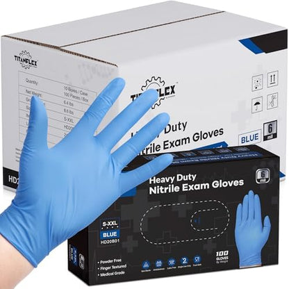 TitanFlex Disposable Nitrile Gloves 6 mil Blue Heavy Duty Disposable Gloves, Cooking Mechanic Gloves, Latex Free Powder Free