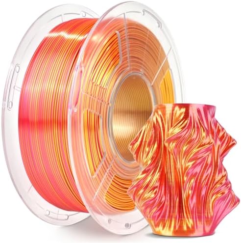 SUNLU Silk Dual Color Pla Filament, Silk PLA 3D Printer Filament 1.75mm, Shiny Silk Texture, Dimensional Accuracy +/- 0.02mm, 1KG Spool (2.2 lbs), PLA Silk Dual Color (Red Gold)