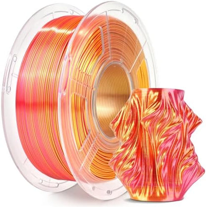 SUNLU Silk Dual Color Pla Filament, Silk PLA 3D Printer Filament 1.75mm, Shiny Silk Texture, Dimensional Accuracy +/- 0.02mm, 1KG Spool (2.2 lbs), PLA Silk Dual Color (Red Gold)