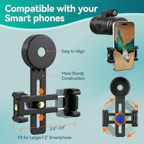 15x50 HD Monocular for Adults High Powered with Phone Adapter and Tripod, Monocular Compact with BAK4 Prism & FMC Lens, Monoculars for Hunting, Bird Watching, Hiking,Traveling