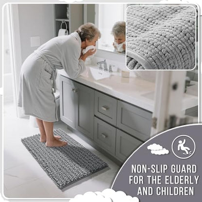 Yimobra Bathroom Rugs Non Slip Washable 32x20 Inch - Ultra Soft Absorbent Chenille Bath Mat, Quick Dry Shaggy Floor Carpet for Tub Shower, Gray Home Decor Accessories