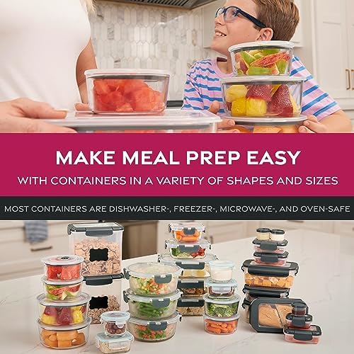 FineDine Airtight Glass Storage Containers with Hinged Locking Lid BPA Free for Meal Prep/Moving/Freezer/Oven