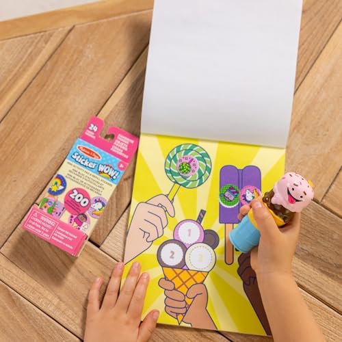 Melissa & Doug Sticker Wow!™ Ice Cream Bundle: 24-Page Activity Book, Refillable Sticker Stamper, Mini Pad, 500 Stickers, Arts and Crafts for Kids Ages 3+
