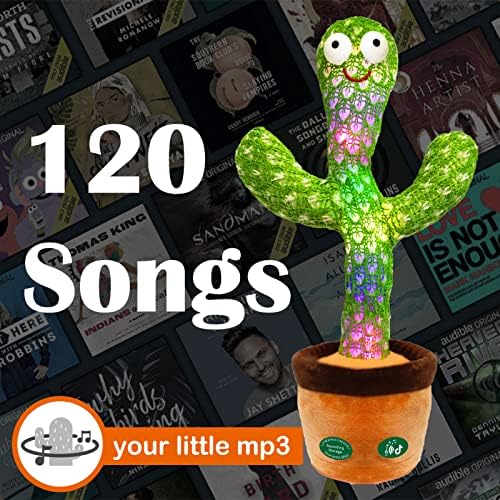 Pbooo [Update Volume Adjustable Dancing Cactus Mimicking Toy, Talking Repeat Singing Cactus Toy 120 Pcs Songs for Baby 16s Record Your Sound with Led Light