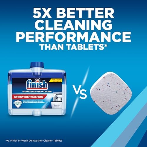 Finish Dishwasher Cleaner Liquid, Deep Cleans Hidden Grease & Limescale, Fights Odors & helps maintain Performance, 1 Year Supply, 8.45oz, 4 Bottle