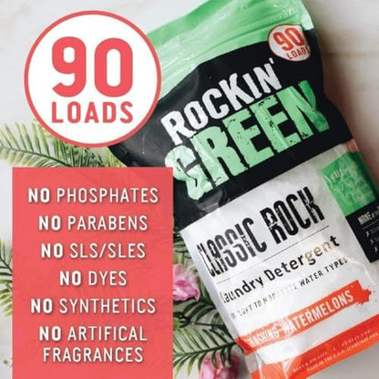 Rockin' Green Classic Rock Laundry Detergent (90 Loads), Plant based, All Natural Laundry Detergent Powder, Vegan and Biodegradable Odor Fighter, Safe for Sensitive Skin, 45 oz (Smashing Watermelons)