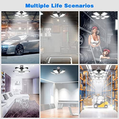 Garage Lights - 2Pack Super Bright 32000LM LED Garage Ceiling Light 6500K LED Shop Light w/ 6 Deformable Panels Screw in E26/E27 Socket Light Bulbs for Workshop Storage Warehouse Attic