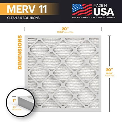 BNX TruFilter 20x20x1 Air Filter MERV 11 (6-Pack) - MADE IN USA - Allergen Defense Electrostatic Pleated Air Conditioner HVAC AC Furnace Filters for Allergies, Dust, Pet, Smoke, Allergy MPR 1200 FPR 7
