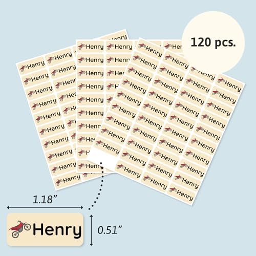 – Personalized Name Labels for Kids (120) – Waterproof & Durable Stickers for Clothing, School & Daycare Items - Motor