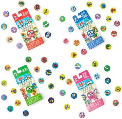 Melissa & Doug Sticker Wow!™ Mini Activity Pad and Refill Stickers 4-Pack (Dinosaur, Pets, Favorite Things, Surprise Pack 1) – 200 Stickers Each (800 Total) for Any Sticker Stamper (Not Included)