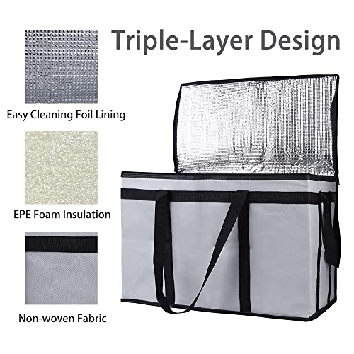 Bodaon Insulated Food Delivery Bag for Hot and Cold Meal, XXX-Large Grocery Tote Insulation Bag for Catering, Pizza Warmer, Grey, 1-Pack