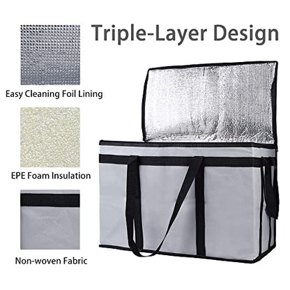 Bodaon Insulated Food Delivery Bag for Hot and Cold Meal, XXX-Large Grocery Tote Insulation Bag for Catering, Pizza Warmer, Grey, 1-Pack