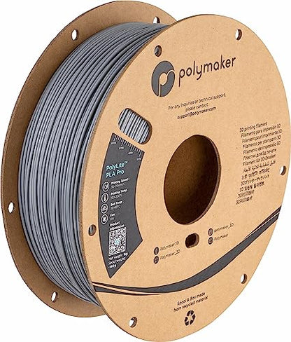 Polymaker PLA PRO Filament 1.75mm 1kg, Tough & High Rigidity Grey 3D Printing Filament, PolyLite PLA PRO 3D Printer Filament 1.75mm, Print with Most 3D Printers