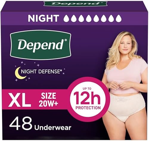 Depend Night Defense Adult Incontinence & Postpartum Bladder Leak Underwear for Women, Disposable, Overnight, Extra-Large, Blush, 48 Count (4 Packs of 12), Packaging May Vary