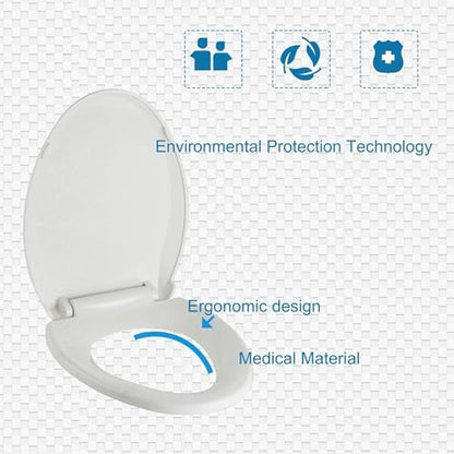 Elongated Toilet Seat Slow Close, Quiet Toilet Seat Cover with Never Loosen Durable Toilet Seat Lid Easy to Install & Clean, Polypropylene (PP), White