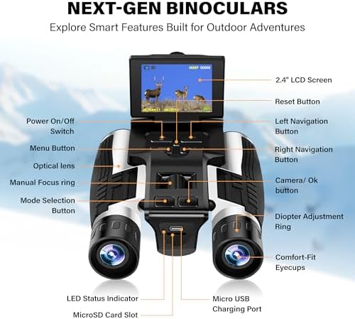 Binoculars with Camera Built in – Digital 12x32 HD Binocular Camera, Tripod Included - 48MP Photos, 2.5K Video, 8X Zoom, with 32GB Memory Card
