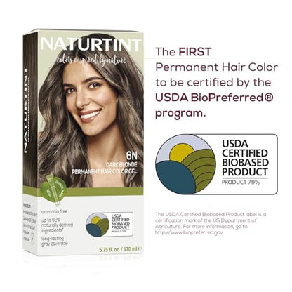 Naturtint 6N Dark Blonde Permanent Hair Color (Pack of 6), Ammonia Free, Vegan, Cruelty Free, up to 100% Gray Coverage, Long Lasting Results (Packaging may vary)