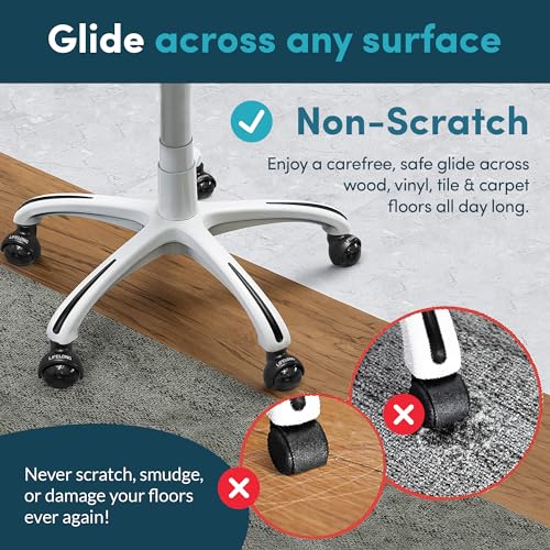 Lifelong Office Chair Wheels Rubber Replacement- 2 Inch Heavy Duty Rolling Chairs Casters for Hardwood Floors and Carpet, Set of 5, Desk Chair Wheels to Replace Office Chairs Mats- Universal