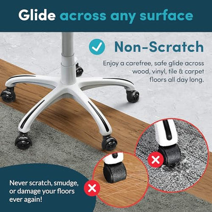 Lifelong Office Chair Wheels Rubber Replacement- 2 Inch Heavy Duty Rolling Chairs Casters for Hardwood Floors and Carpet, Set of 5, Desk Chair Wheels to Replace Office Chairs Mats- Universal